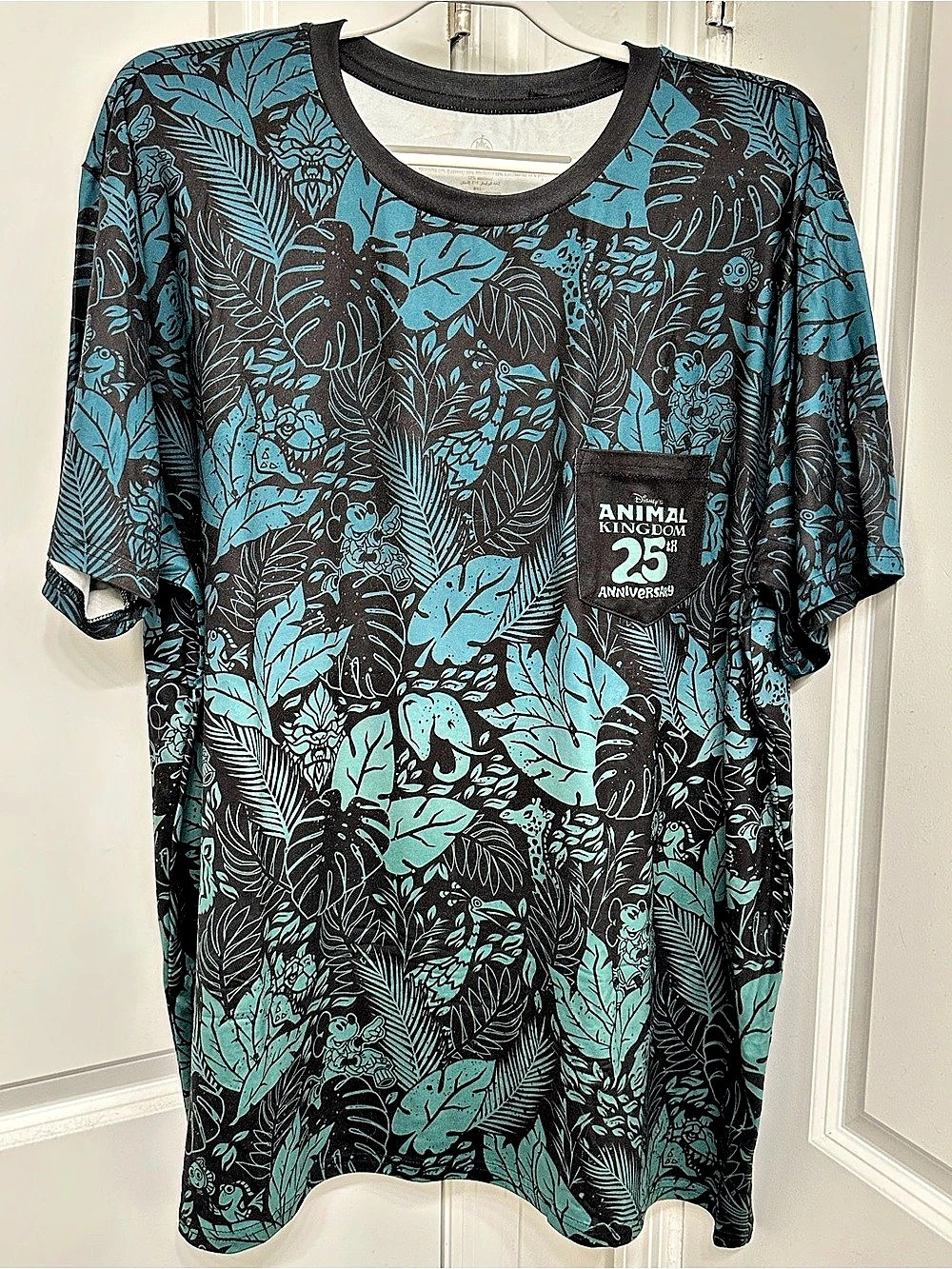 Disney Animal Kingdom 25th Anniversary Tropical Print Tee Blue 2XL Like New